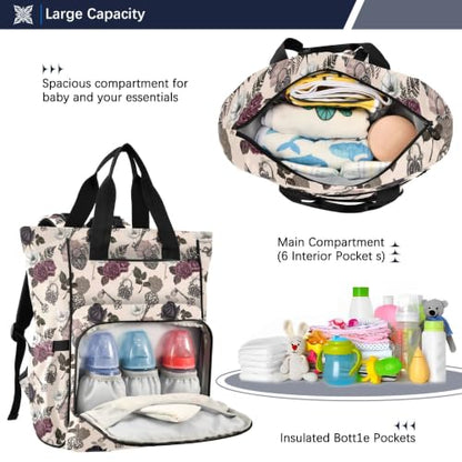 Mnsruu Diaper Bag Rose Gothic Key Lock Large Changing Backpack Multifunction Travel Tote Mommy Bag Baby Diaper Backpack for Mom Dad - color: Rose Th0012