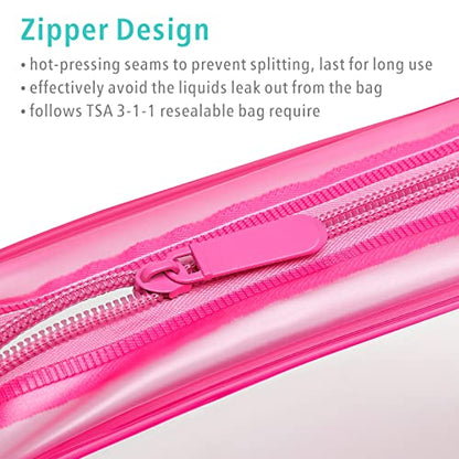 F-color TSA Approved Toiletry Bag - Clear Makeup Bag, 3 Pack, Rose Red - color: Rose Red, size: TSA Carry-on Series (3 Medium)