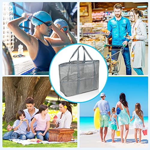 SRISE Mesh Beach Bag - Large Beach Tote Bag for Family Beach Bag for Toys & Vacation Essentials - color: Grey
