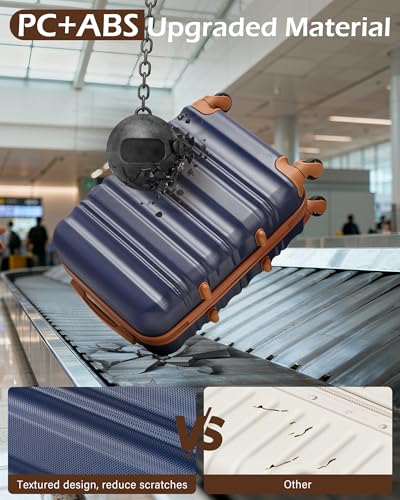 LONG VACATION Luggage Set 6 Piece Luggage ABS hardshell TSA Lock Spinner Wheels Luggage Carry on Suitcase (NAVY, 6 piece set) - color: NAVY, size: 6-Piece Set