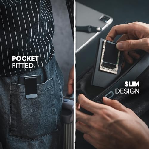 VULKIT 미니멀리스트 신용 카드 홀더 팝업 카드 RFID 보호 슬림 메탈 지갑, Clip Ver 매트 블랙, 원사이즈, 미니멀리스트 - color: Clip Ver 매트 블랙