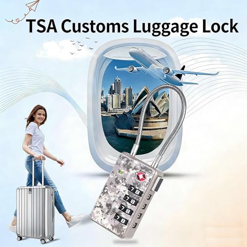 TSA Approved Cable Luggage Locks, Re-settable Combination with Alloy Body, Resettable 4-Digit Combination Padlock,Gym Locks,Toolbox Lock (1, Camouflage) (1, Camouflage)