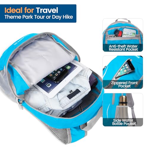 ZOMAKE Lightweight Packable Backpack 25L, Foldable Hiking Daypack - color: Light Blue
