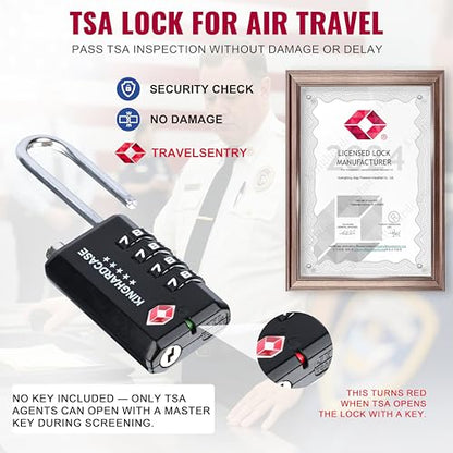 Kinghardcase 2 Pack TSA Locks for Luggage, 4-Digit Combination Travel Locks for Gun Cases, Toolboxes, Ammo Cases, Bags, Suitcases, Backpacks, Resettable Zinc Alloy Lock with Hook