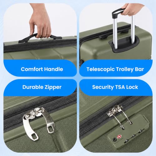 Simple Deluxe 28 Inch Expandable Hardside Carry On with Spinner Wheels & TSA Lock, ABS Hard Shell Lightweight Rolling Luggage Suitcase, Olive Green - color: Olive Green-C, size: 28 inch