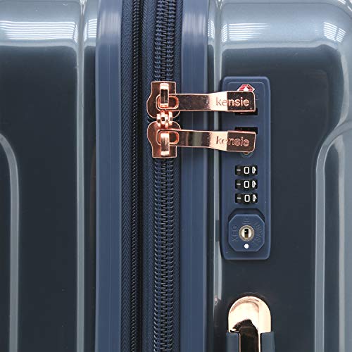 kensie 3 Piece "Alma" Light Metallic Style TSA-Lock Spinner Luggage Set, Midnight Blue Option - color: Midnight Blue, size: 28"/24"/20" (3 Piece Set)
