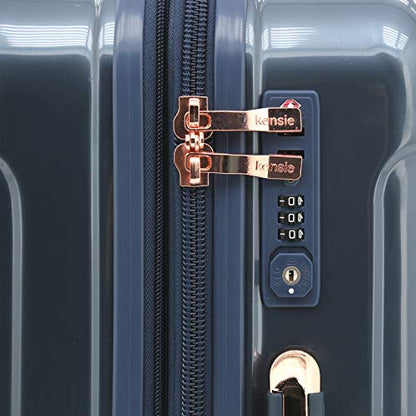 kensie 3 Piece "Alma" Light Metallic Style TSA-Lock Spinner Luggage Set, Midnight Blue Option - color: Midnight Blue, size: 28"/24"/20" (3 Piece Set)
