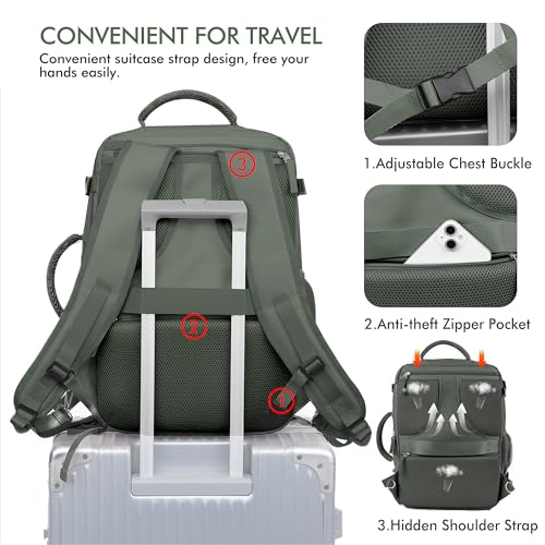 Beraliy Travel Backpack for Men Women,TSA Carry On Backpack Flight Approved - color: Olive-green