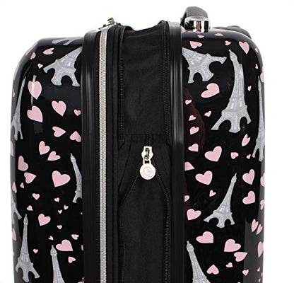 Betsey Johnson 30 Inch Checked Luggage Collection - Expandable Scratch Resistant (ABS + PC) Hardside Suitcase - Designer Lightweight Bag with 8-Rolling Spinner Wheels - color: Paris Love