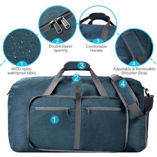 Felipe Varela Foldable Duffle Bag for Travel Weekend Overnight Gym Camping - color: E Green, size: 85L