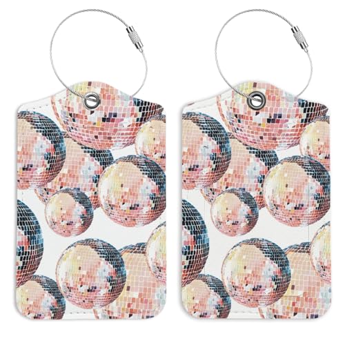 Preppy Disco Ball Luggage Tags for Suitcases, Luggage Tag, Back to School for Students, Trendy Girly 2 Pack Travel Luggage Tags, Teen Girls Gifts Suitcase Tags - color: Disco Ball