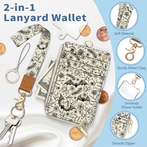 Goth Lanyard Wallet with Id Badge Holder Keychain for Card Women - color: Goth Bat
