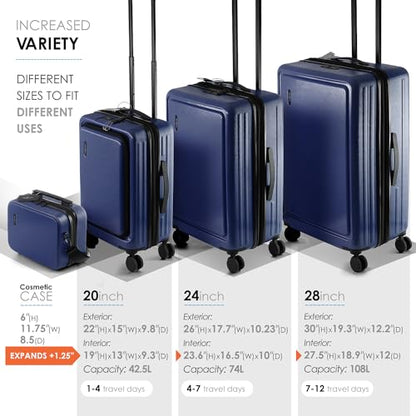 TRAVELARIM 4 Piece Luggage Sets with Spinner Wheels, Travel Suitcase Set - color: Navy, size: 4 Piece Set (20/24/28)