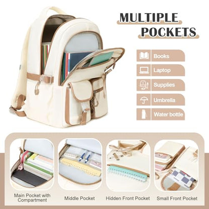 DIGOBAY Backpacks for Girls 3PCS School Backpack Lunch Box Pencil Pouch - color: Khaki