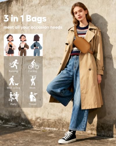 Pritent Fanny Packs for Women Crossbody Belt Bag With Zipper Back Pocket - color: Brown, size: Small