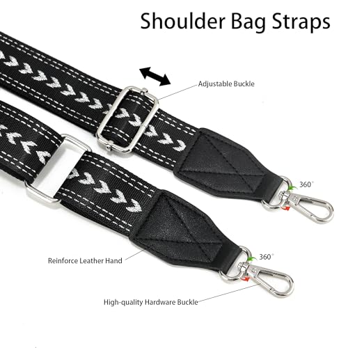 LEMEDE Purse Strap Replacement Crossbody 1.5" Wide Shoulder Strap Adjustable Straps Handbag Strap Replacement Belts - color: Black-silver Buckle-arrow-black White