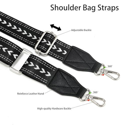 LEMEDE Purse Strap Replacement Crossbody 1.5" Wide Shoulder Strap Adjustable Straps Handbag Strap Replacement Belts - color: Black-silver Buckle-arrow-black White