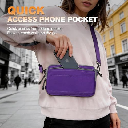 Wristlet Wallet for Women, 4-in-1 RFID Blocking Small Crossbody Bag for Men - color: Purple