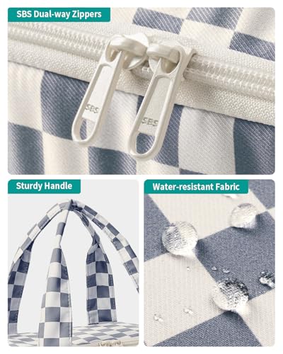 Narwey Travel Toiletry Bag for Women, Large Cosmetic Makeup Bag Organizer - color: Greyish Blue Checkerboard