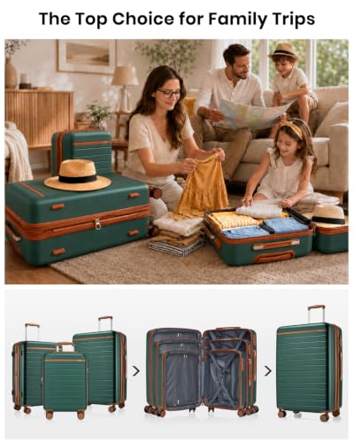 Kono 3-Piece Luggage Set 20/24/28 Expandable Hardshell Long Trip Green - color: Green, size: 3-piece set (20/24/28)