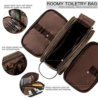 Elviros Toiletry Bag for Men PU Leather Shaving Dopp Kit (Large, Chocolate) - color: Dark Coffee, size: Large (Pack of 1)