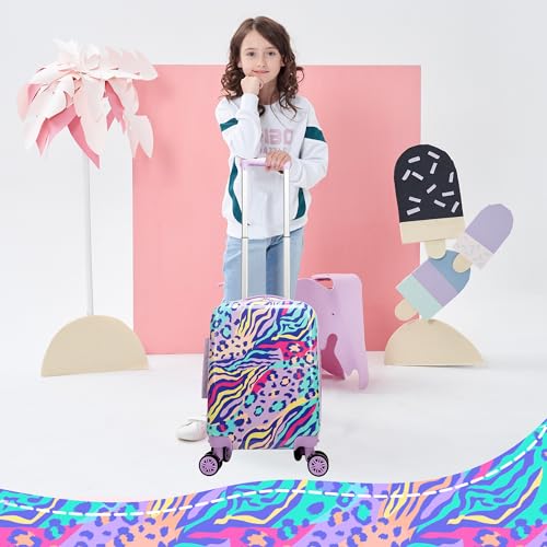 Kids Carry on Luggage Sets 5 Piece Rolling Suitcases for Girls Women with Wheels Toddler Hardshell Suitcase Set Airplane Approved - color: Blue Leopard Print