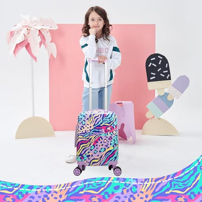Kids Carry on Luggage Sets 5 Piece Rolling Suitcases for Girls Women with Wheels Toddler Hardshell Suitcase Set Airplane Approved - color: Blue Leopard Print