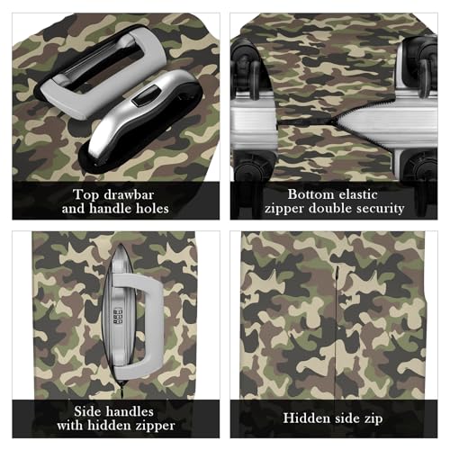 Adorila Travel Luggage Cover with Forest Camouflage Pattern - Elastic Suitcase Sleeve Protector with Double-Side Zippers, Fits (29-32 Inch), Size XL