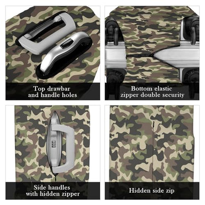 Adorila Travel Luggage Cover with Forest Camouflage Pattern - Elastic Suitcase Sleeve Protector with Double-Side Zippers, Fits (29-32 Inch), Size XL