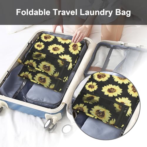Laundry Backpack Portable Travel Laundry Bags with Straps and Mesh Pocket - color: Sunflower, size: 2 Pack