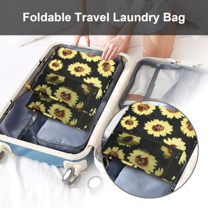 Laundry Backpack Portable Travel Laundry Bags with Straps and Mesh Pocket - color: Sunflower, size: 2 Pack