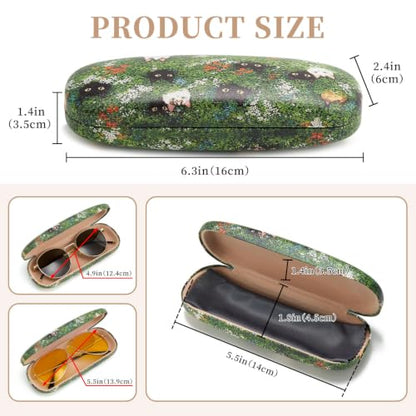 WOZEAH Eyeglasses Case Hard Shell, Protective Glasses Case for Women Men, Portable Eyeglass Holder Box with Cleaning Cloth - color: Cat5
