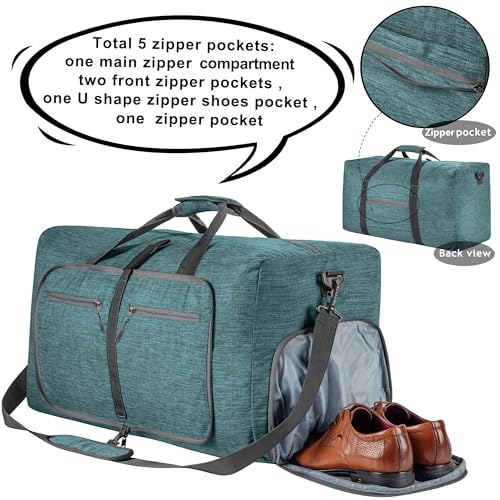 Vomgomfom 65L/85L/115L Foldable Travel Duffle Bag with Shoe Compartment - color: F Green, size: 65L