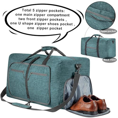 Vomgomfom 65L/85L/115L Foldable Travel Duffle Bag with Shoe Compartment - color: F Green, size: 65L