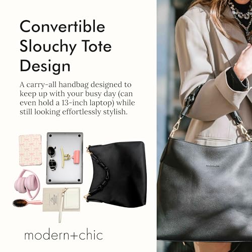Modern+Chic Sawyer Convertible Slouchy Tote or Crossbody Shoulder Bag, Slouchy Purses for Women, Removeable Adjustable Strap - color: Black