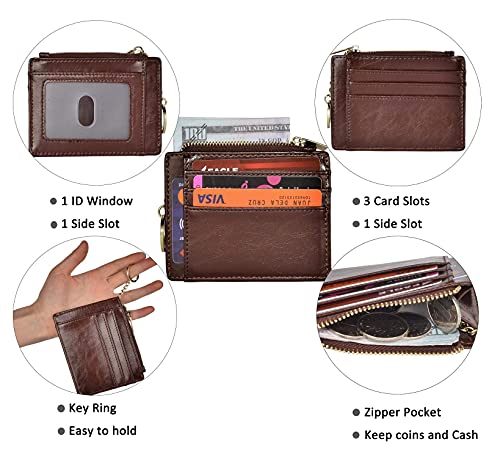 woogwin Slim RFID Credit Card Holder for Women Mini Front Pocket Wallet Purse With Keychain - color: Oil Coffee