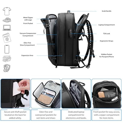 60L Vacuum Backpack Travel, TSA Lock, Charging Port, Waterproof - size: 60L with Pump