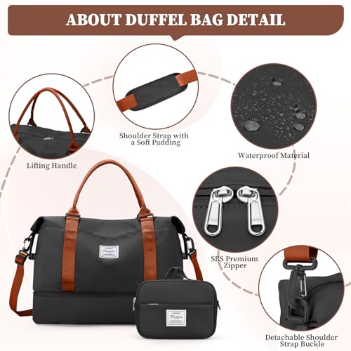 Weekender Bags for Women, Carry-On Overnight Travel Duffel Bag - color: Black & Brown, size: Extra Large