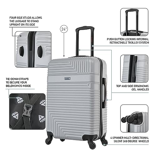 InUSA RESILIENCE Luggage with Spinner Wheels | Durable Lightweight Hardside Suitcase, Spacious Travel Bag with Handle and Trolley | 24-Inch Medium Checked Luggage | Silver - color: Silver, size: 24 Inch