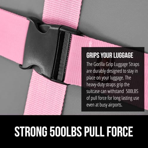 GORILLA GRIP Heavy Duty Luggage Straps for Suitcase, 2 Pack, Pink - color: Pink