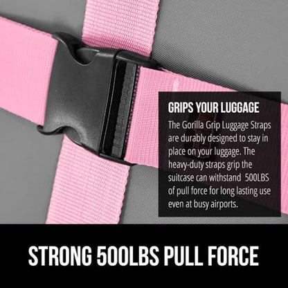GORILLA GRIP Heavy Duty Luggage Straps for Suitcase, 2 Pack, Pink - color: Pink