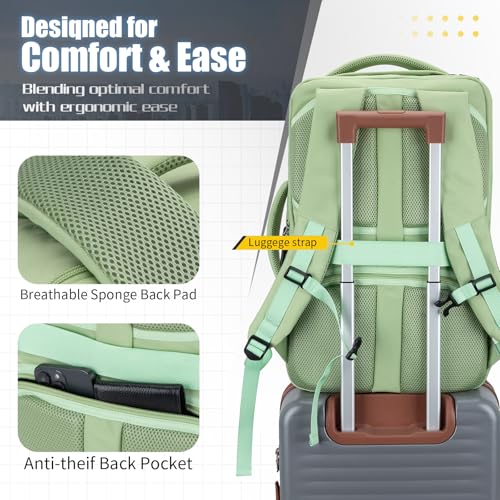 42L Carry On Travel Backpack With 4 Packing Cubes, TSA Friendly - color: Avocado Green