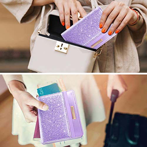 Coco Rossi Passport Holder for Travel Women Slim RFID Passport Cover Wallet - color: Glitter Purple