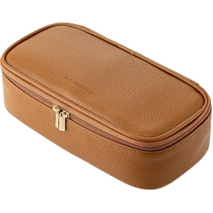 VLANDO Travel Makeup Bag with Separate Brush Storage,Brown - color: 01-Pebbled Brown