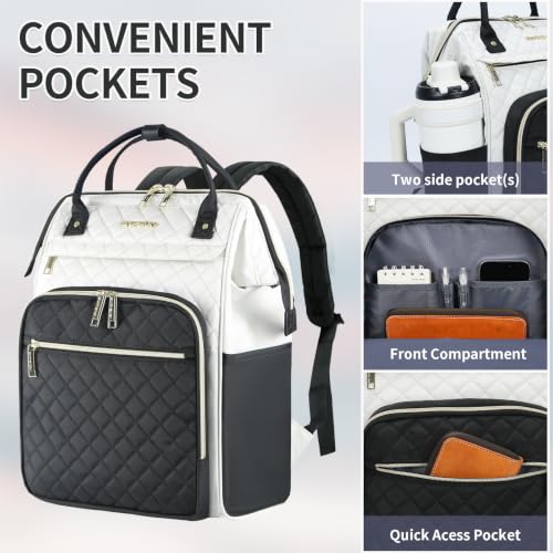 EMPSIGN 17 Inch Laptop Backpack for Women, Beige-Black - color: Beige/Black