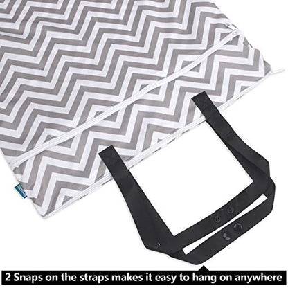 Teamoy Cloth Diapers Wet Dry Bag, Travel Tote Organizer, L, Beige Chevron - color: Gray Chevron