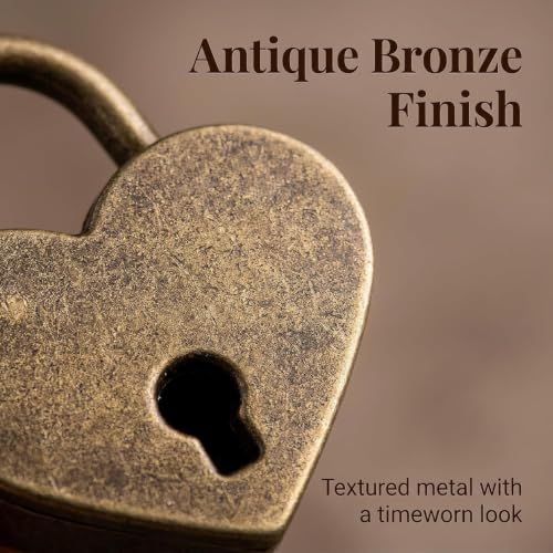4 Pcs Lock Antique Brass Padlock with Key, Vintage Heart Shape Anti-Theft Mini Padlock Bag Travel Suitcase Luggage Box Case Key Keyed Padlocks Padlocks Hasps