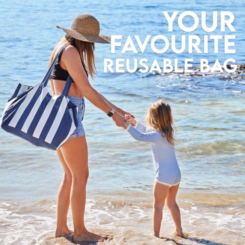 Dock & Bay Everyday Beach Tote Bag - Reusable Carrier Bag for Daily Use - Carries Up to 10kg - 100% Recycled Materials - color: Cabana - Whitsunday Blue