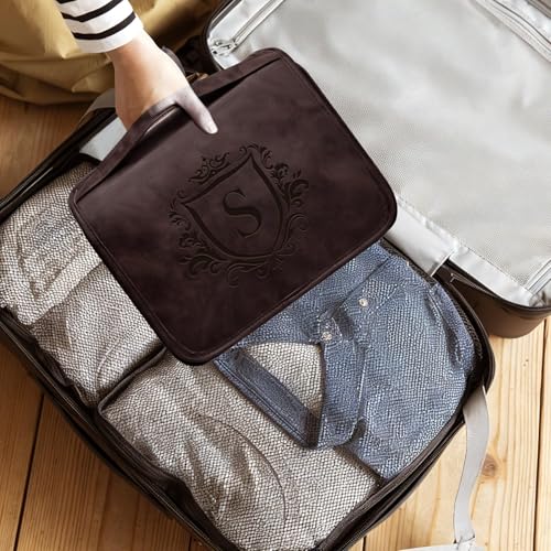 Personalized Gift 3-in-1 Hanging Travel Toiletry Shaving Bag for Men - color: Dark Brown, style: H