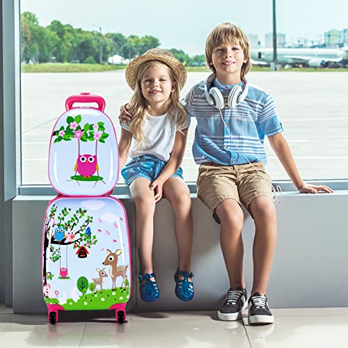 KOTEK Kids Carry On Luggage Set, 16" Hardside Rolling Suitcase with Spinner Wheels, Travel Rolling Luggage for Boys Girls (Deer) - color: Deer